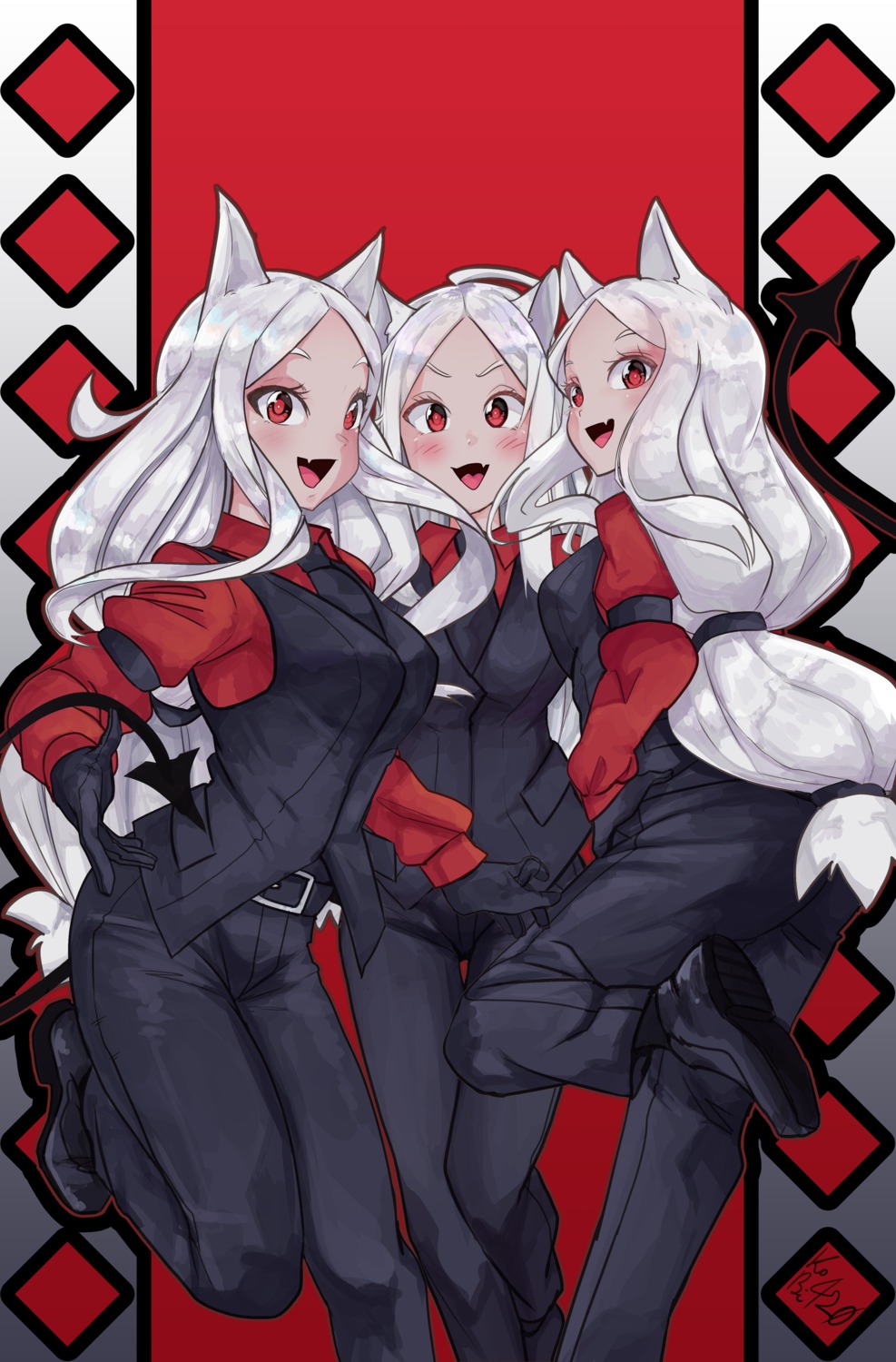 animal_ears, business_suit, cerberus_(helltaker), helltaker, kobi420, tail