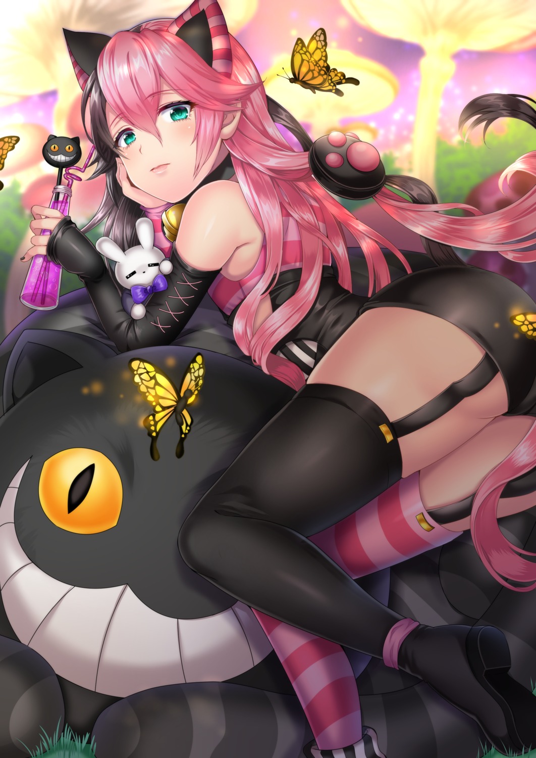 animal_ears, ass, hijinrui_gakuen_extraordinary_ones, neko, nekomimi, stockings, tail, thighhighs