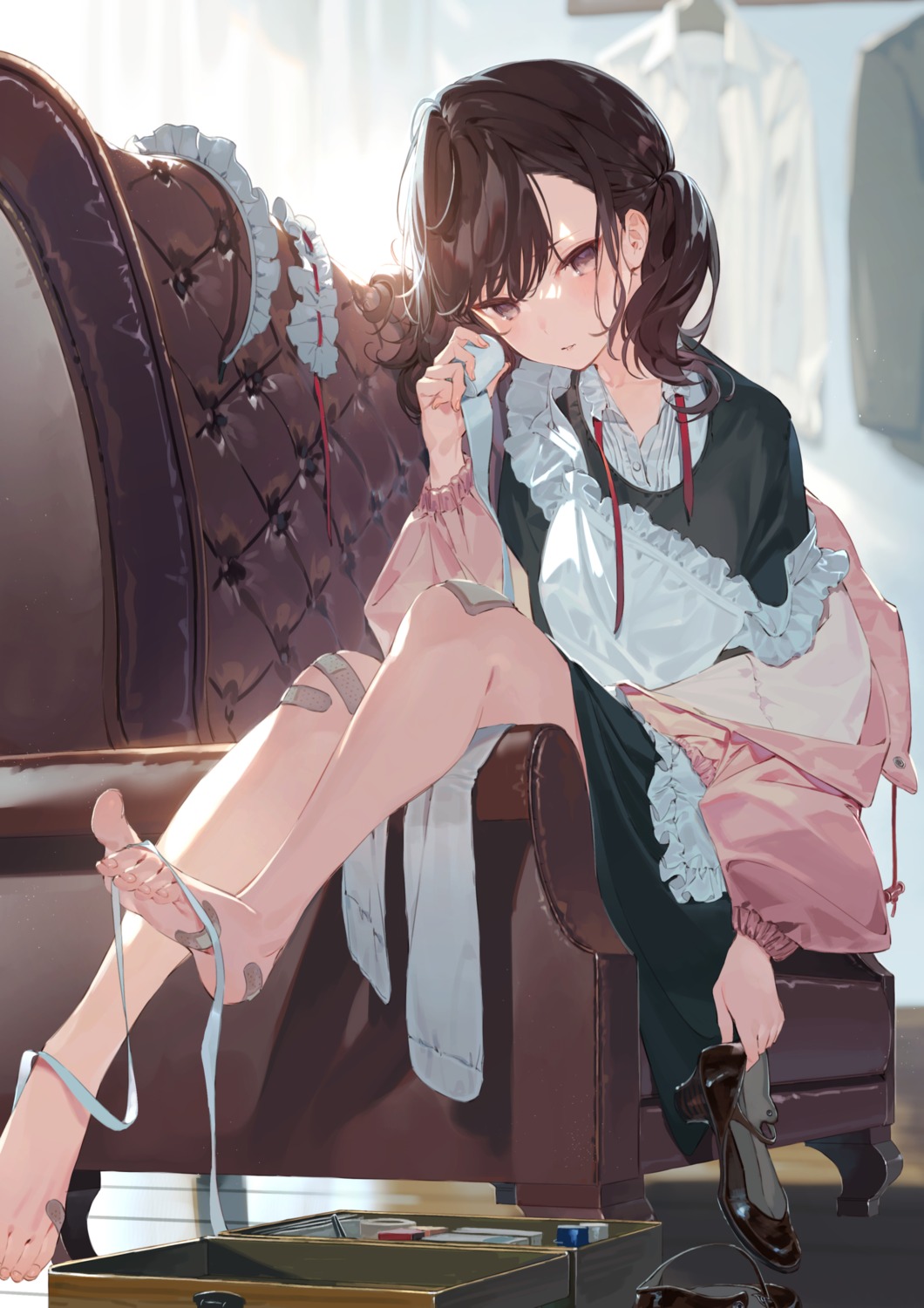 bandaid, feet, hotosoka_(user_nxja5583), maid, skirt_lift