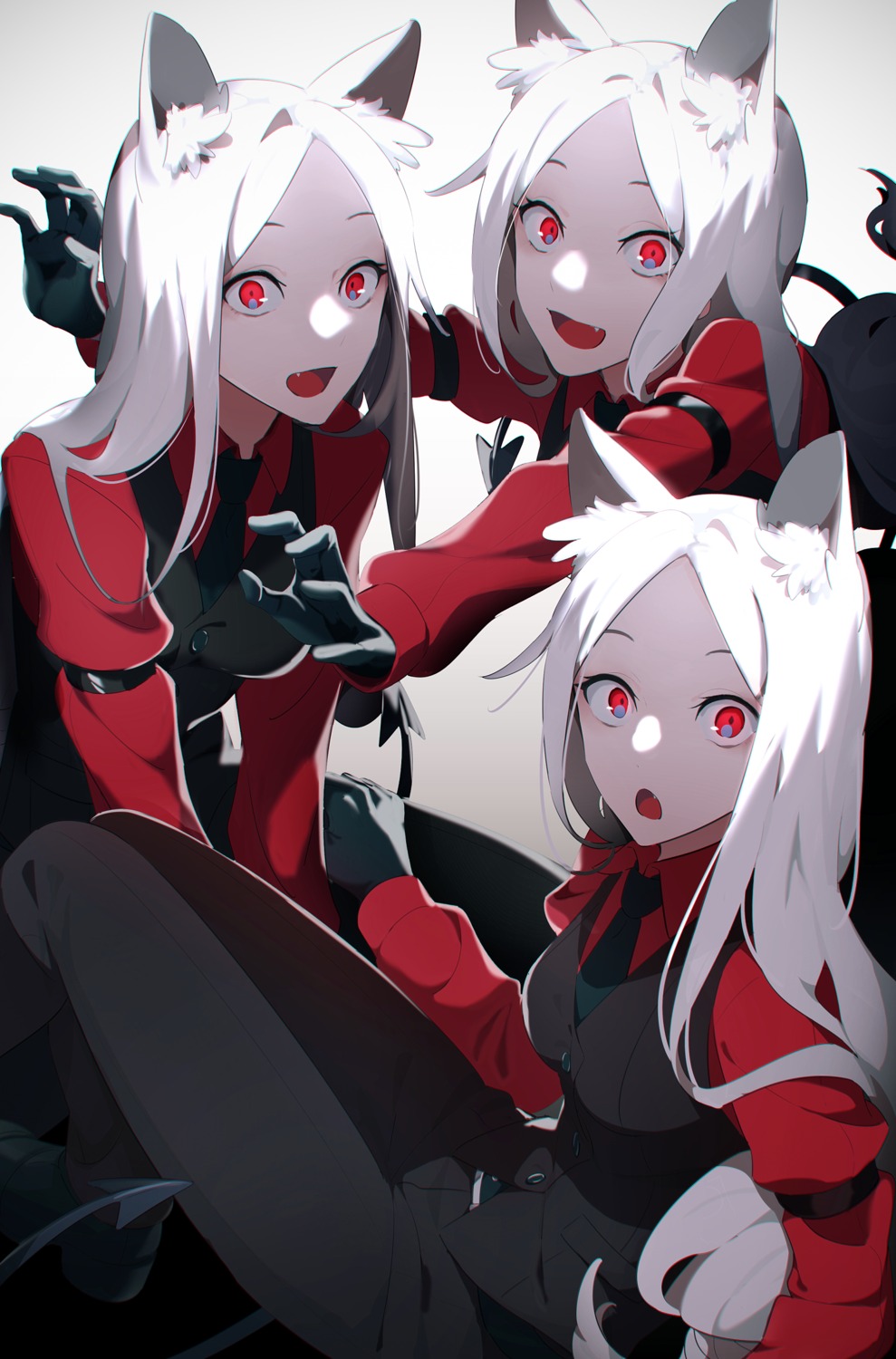 animal_ears, business_suit, cerberus_(helltaker), helltaker, tail, wakahiko