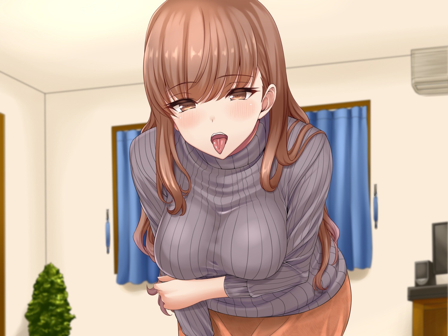 breast_hold, sengoku_aky, sweater
