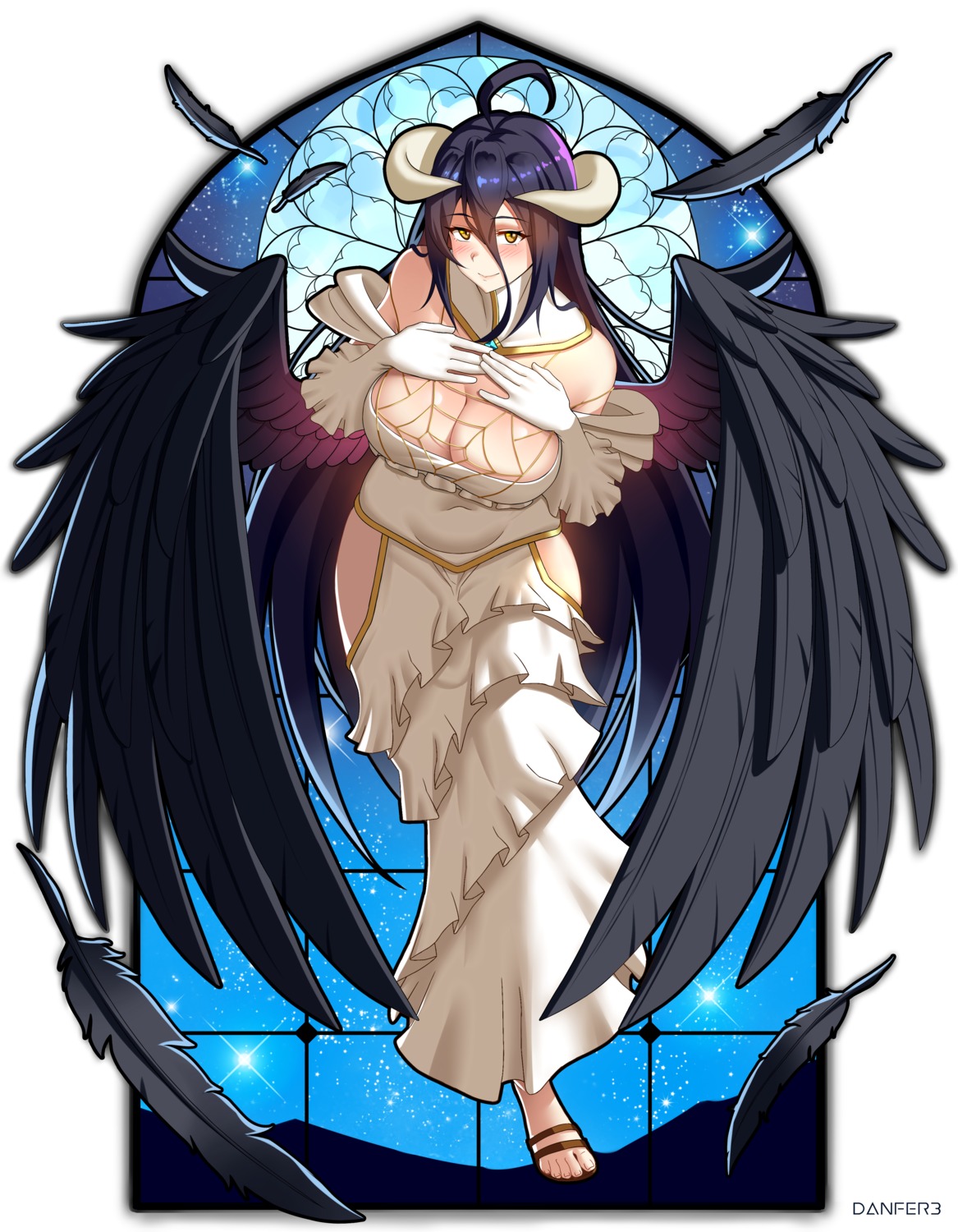 albedo_(overlord), cleavage, danfer3, dress, horns, no_bra, overlord, wings