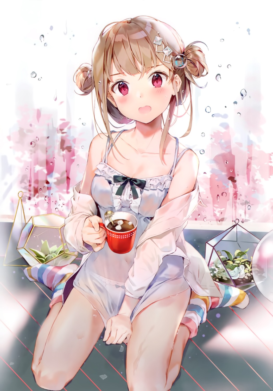 gilse, open_shirt, pantsu, see_through, wet_clothes