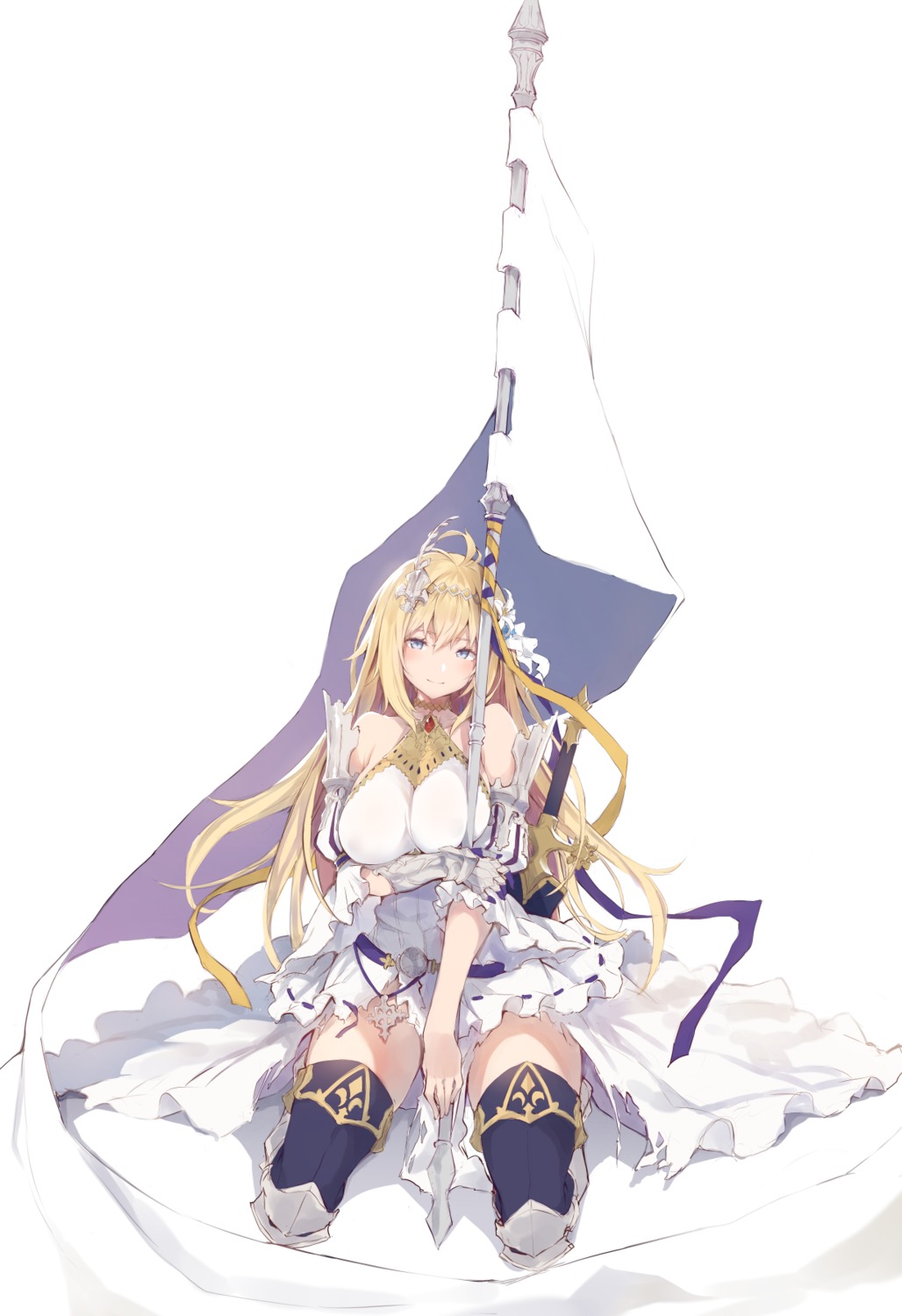 armor, breast_hold, granblue_fantasy, jeanne_d'arc, jeanne_d'arc_(granblue_fantasy), nanahara_fuyuki, sword, thighhighs