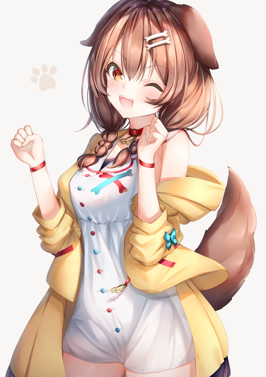 animal_ears, dress, hololive, hololive_gamers, inugami_korone, inumimi, shiero., tail
