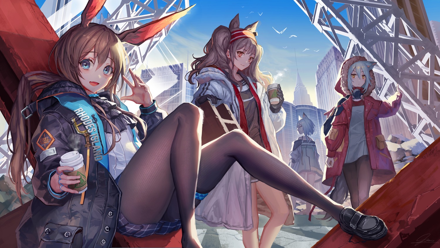 amiya_(arknights), angelina_(arknights), animal_ears, arknights, bunny_ears, garter, kal'tsit_(arknights), ookuma_mai