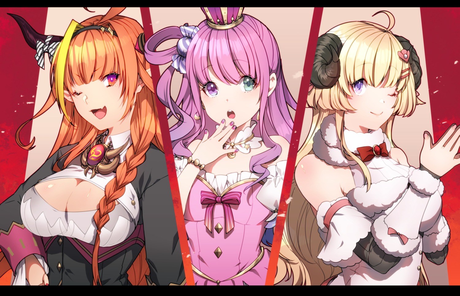 animal_ears, cleavage, domco., hololive, horns, pointy_ears