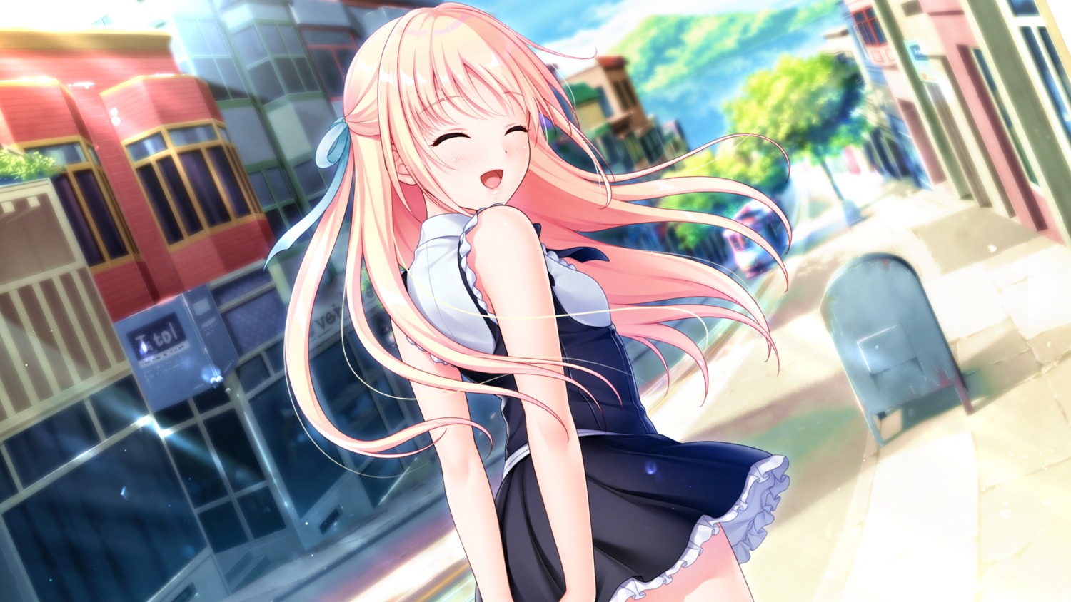 akino_subaru, dress, game_cg, sakura_rein, skirt_lift, tone_work's, tsuki_no_kanata_de_aimashou, tsuki_no_kanata_de_aimashou_sweetsummerrainbow