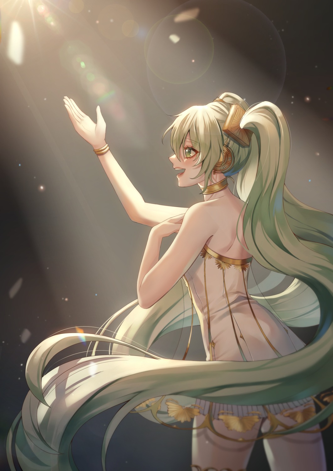 dress, garter, gramophone_miku, hatsune_miku, hatsune_miku_symphony, ranchan12, see_through, vocaloid