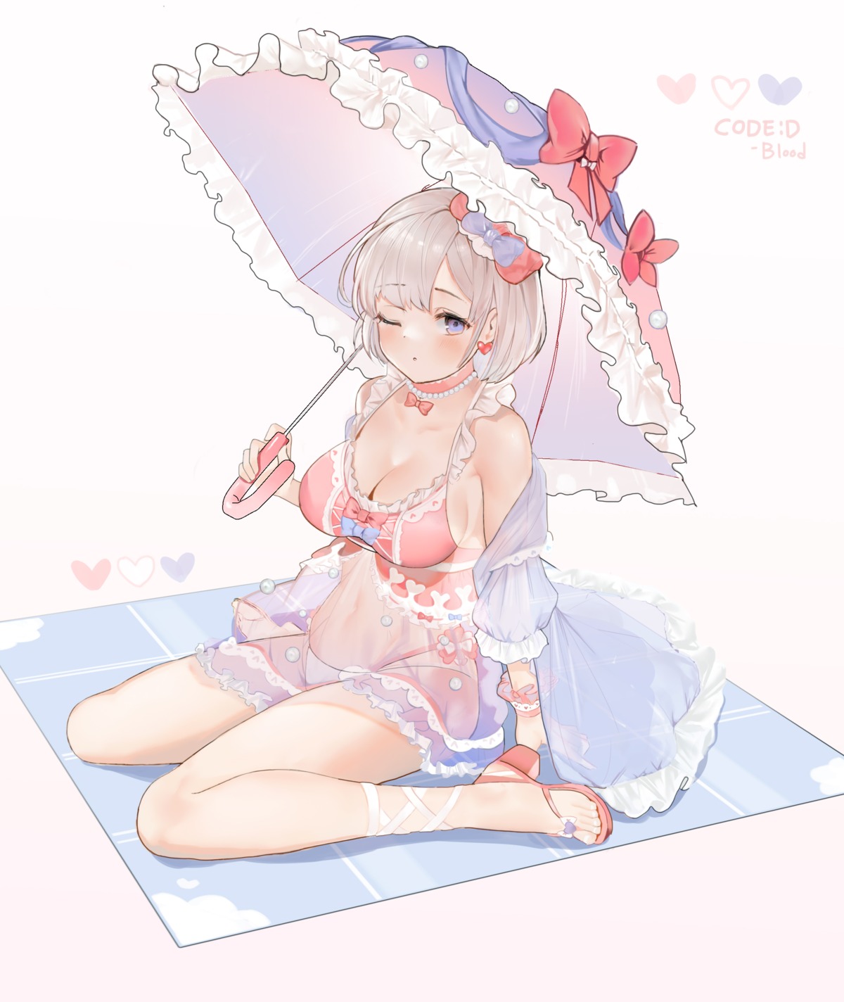 bikini, code:_dragon_blood, heels, parayang, see_through, swimsuits, umbrella