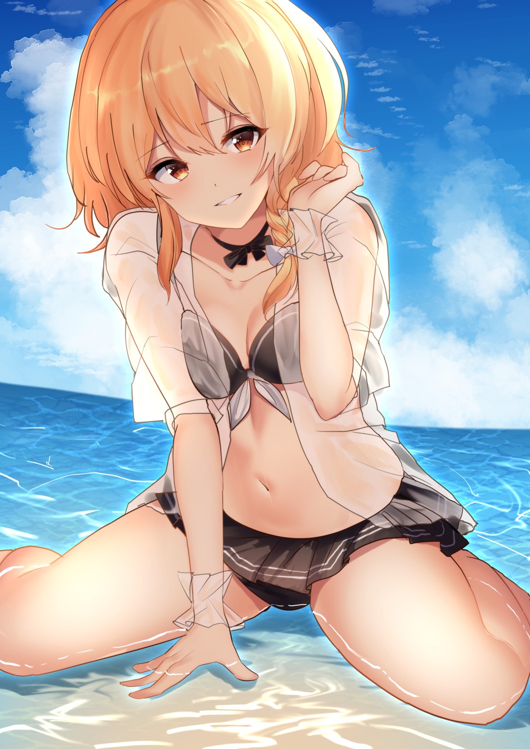 bikini, breast_hold, cleavage, kirisame_marisa, kozomezuki, open_shirt, swimsuits, touhou, wet