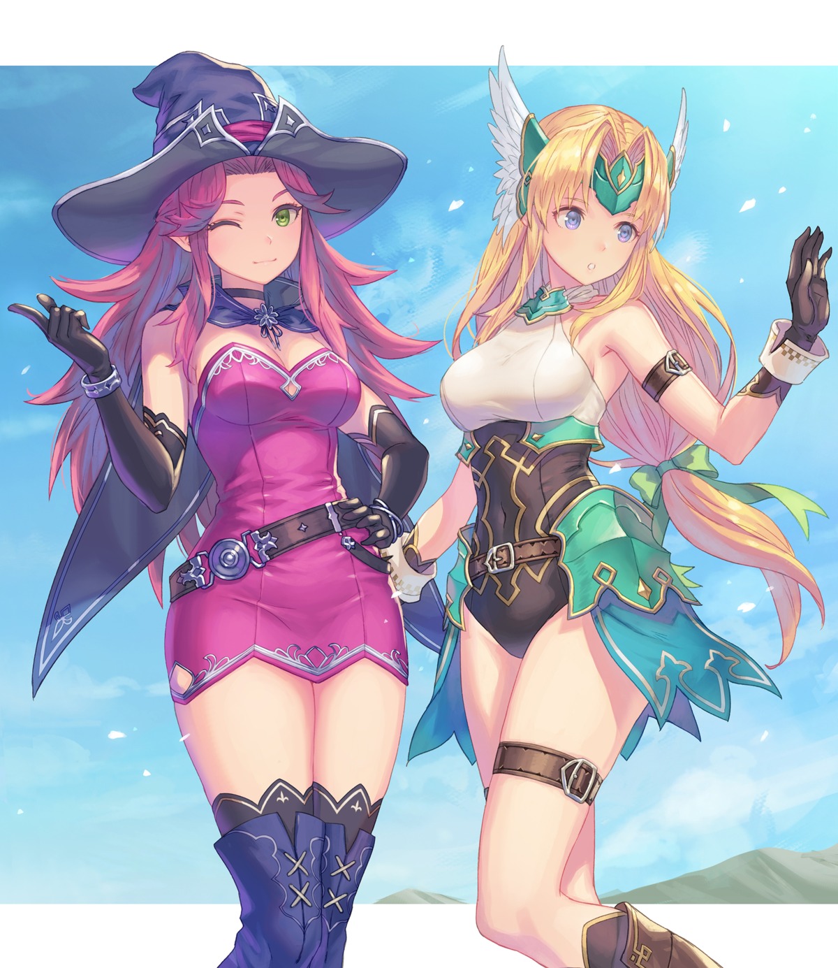 anbe_yoshirou, angela_(seiken_densetsu_3), armor, cleavage, dress, garter, leotard, riesz