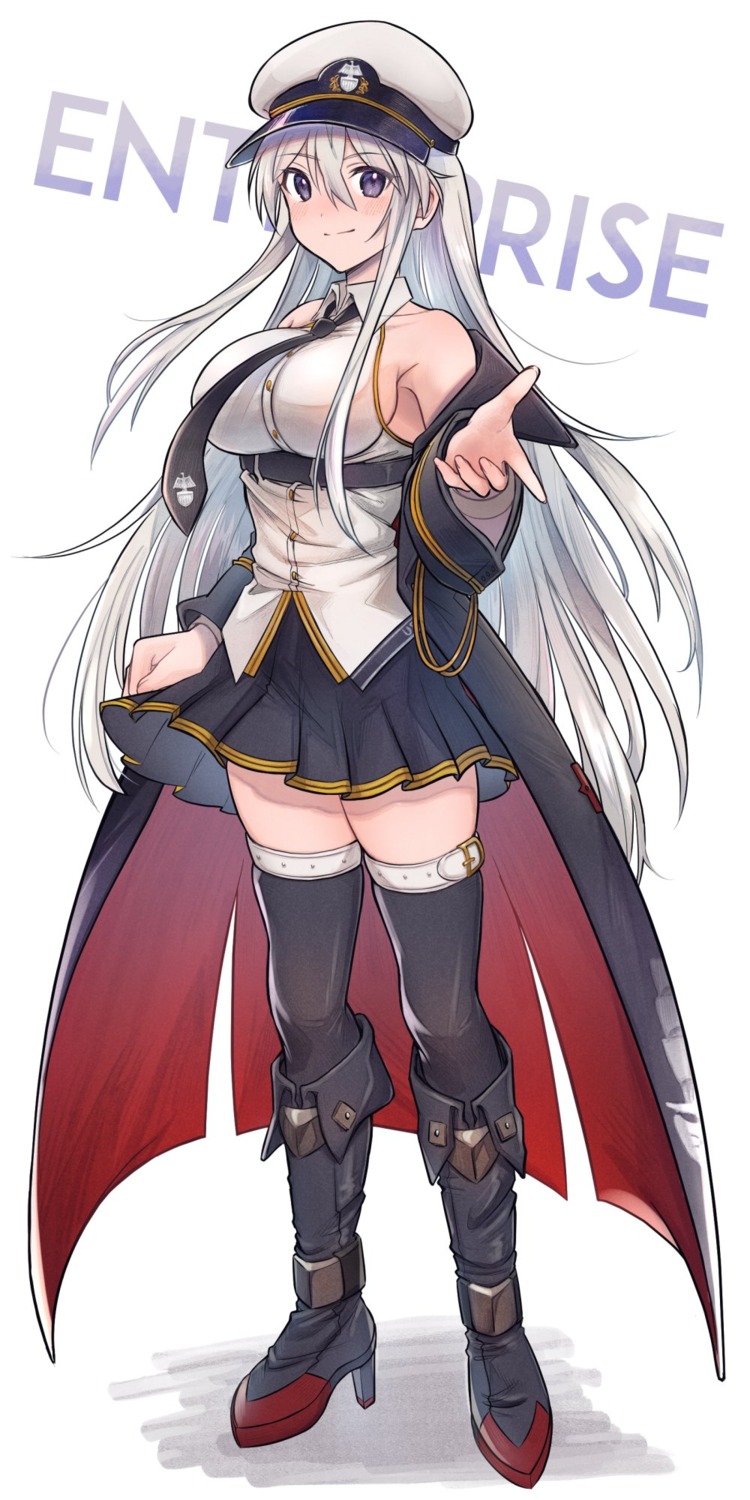 azur_lane, buttersea, enterprise_(azur_lane), heels, skirt_lift, thighhighs, uniform
