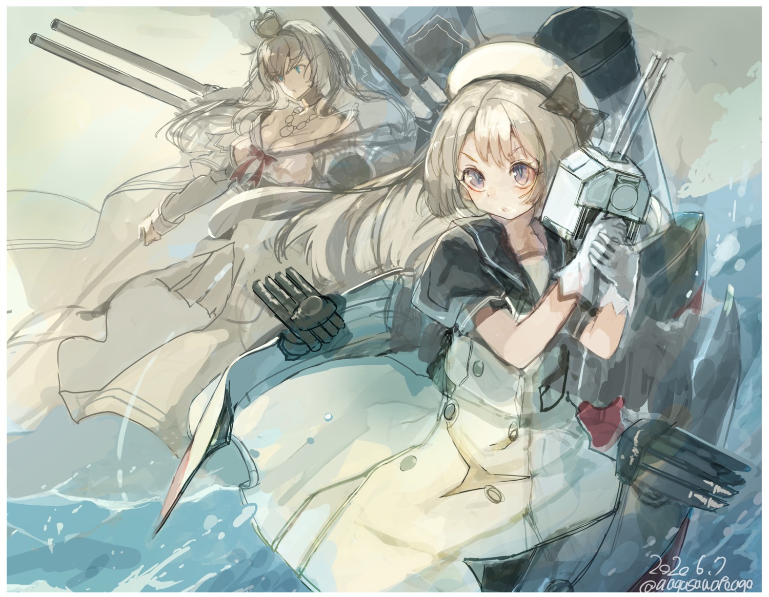 cleavage, dress, jervis_(kancolle), kantai_collection, nagasawa_tougo, seifuku, sketch, warspite_(kancolle)