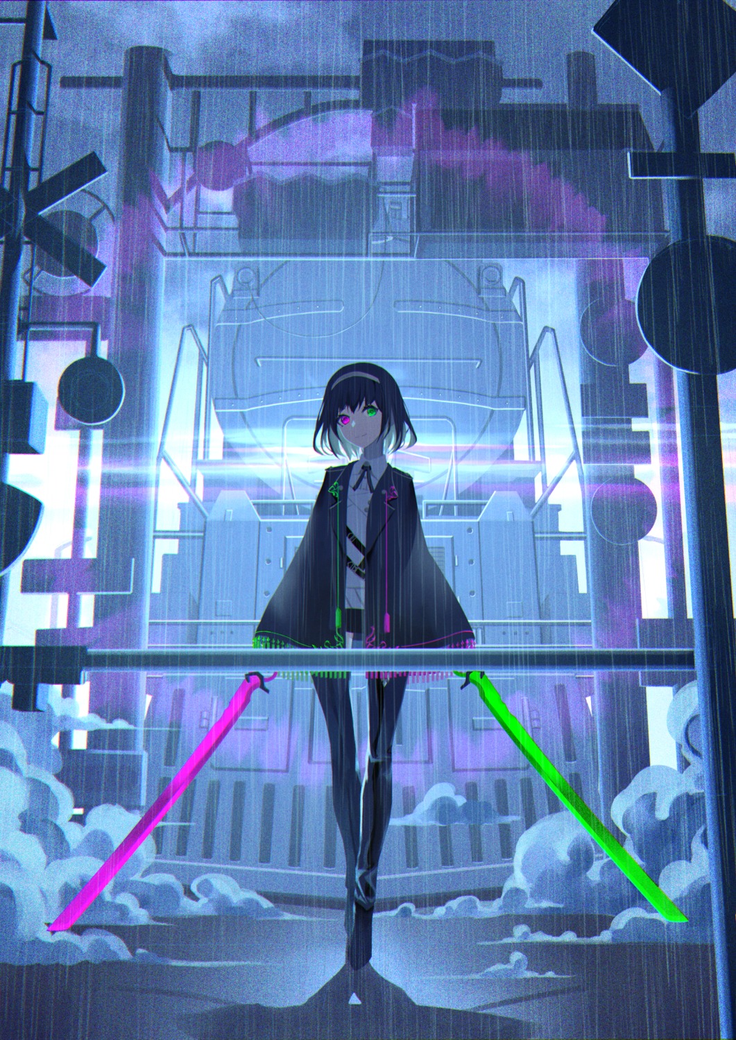 heterochromia, sword, tsuki-shigure