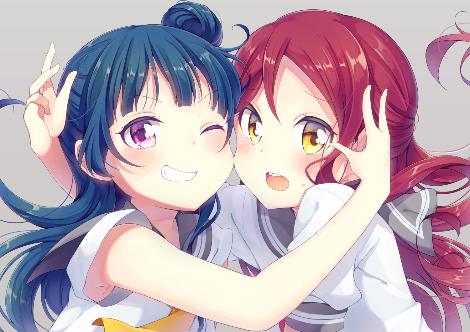 aizaki_(aizkaizk), love_live!_(series), love_live!_sunshine!!, sakurauchi_riko, seifuku, tsushima_yoshiko