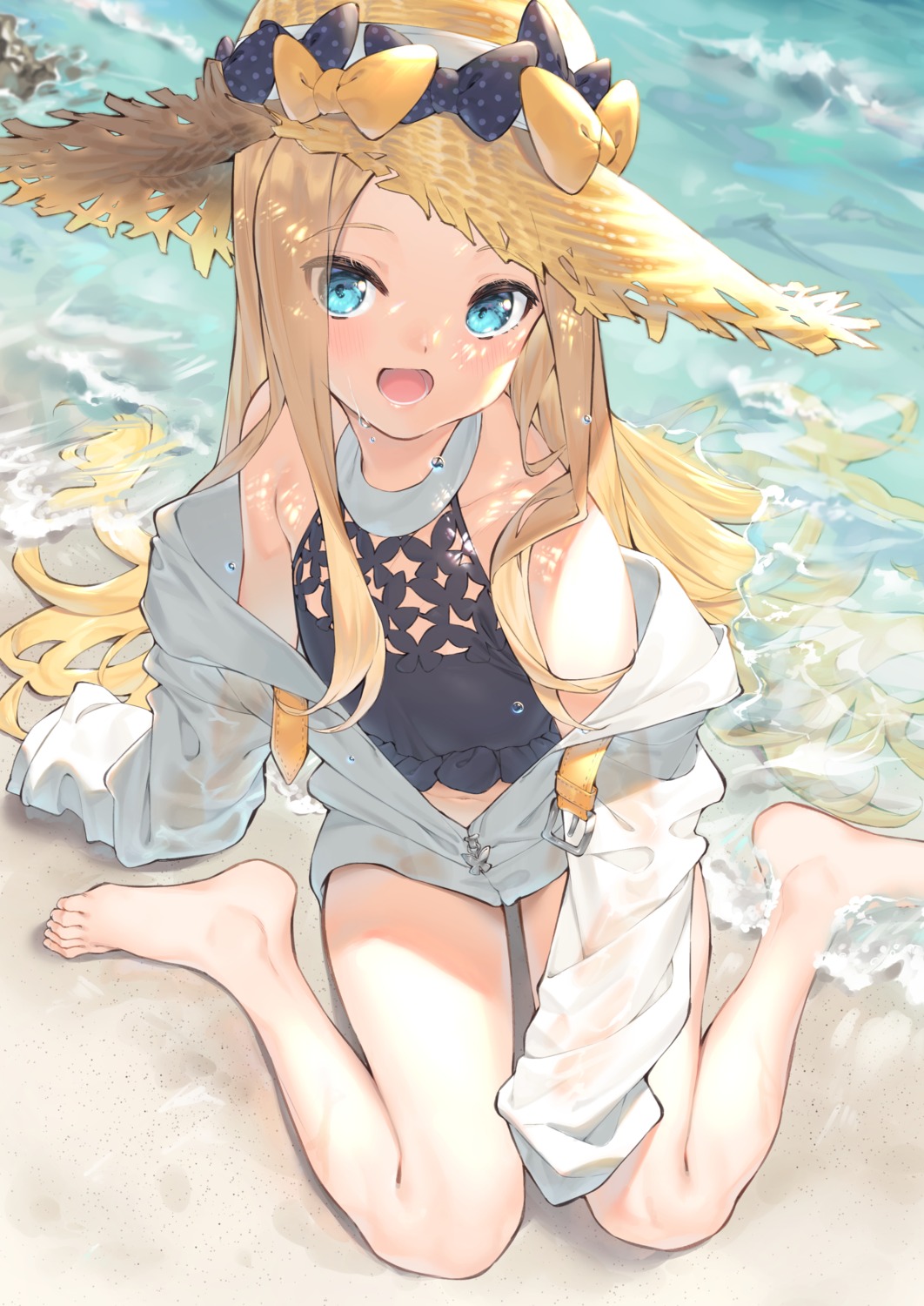 abigail_williams_(fate), fate/grand_order, joker_(tomakin524), open_shirt, see_through, wet, wet_clothes