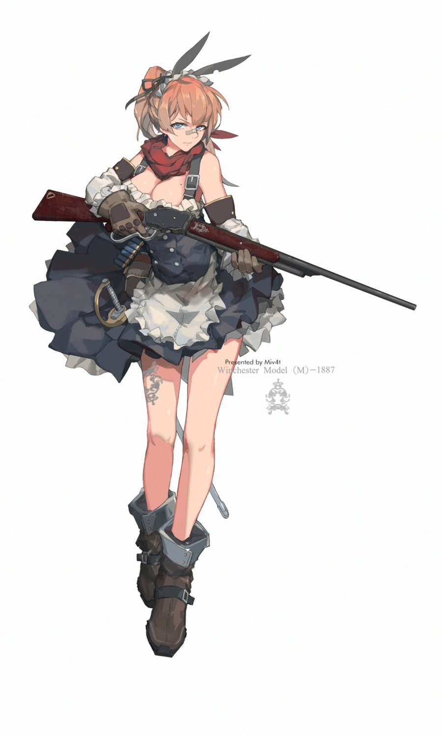 bandaid, cleavage, gun, maid, miv4t