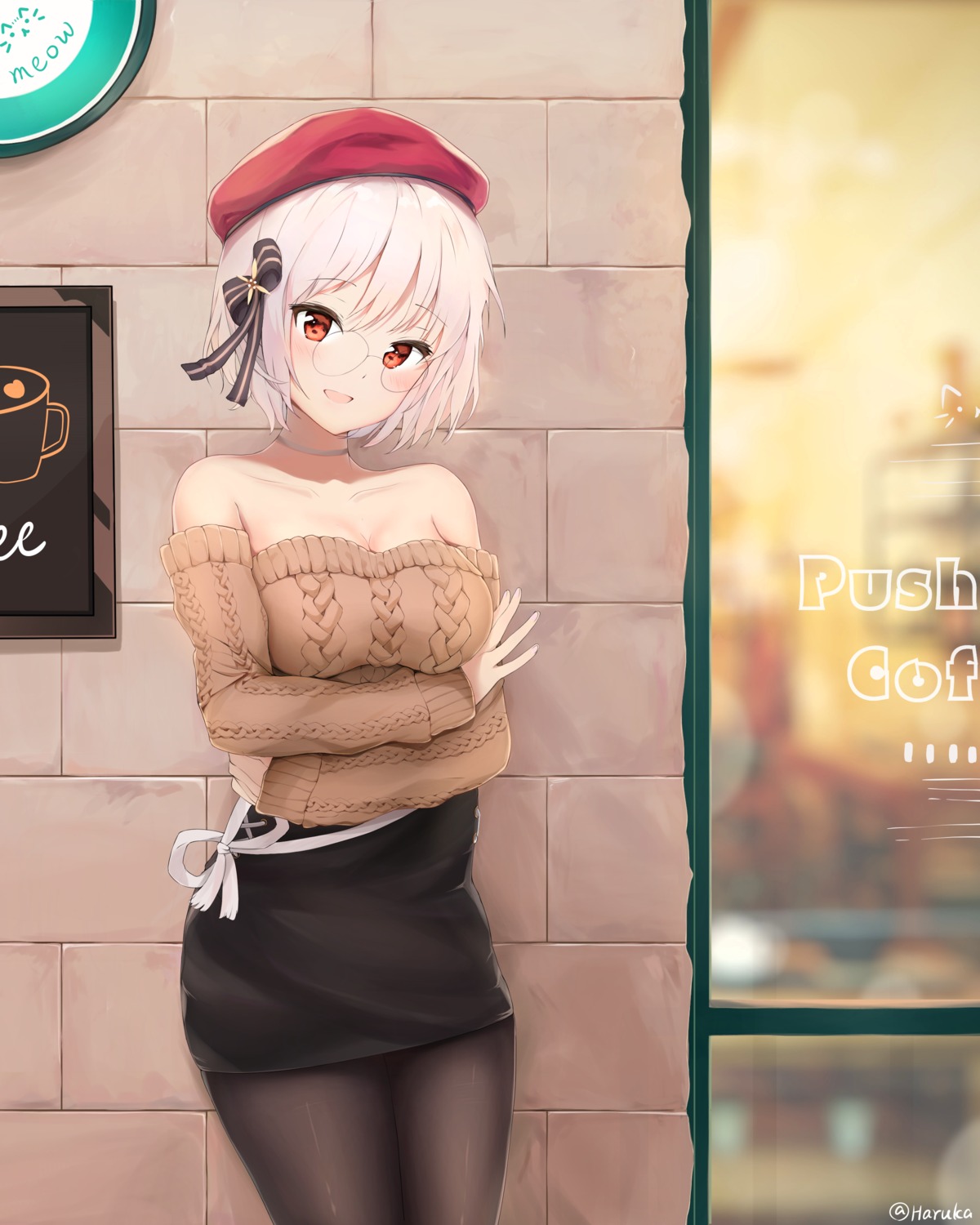 artist_revision, azur_lane, belfast_(azur_lane), breast_hold, cleavage, cosplay, haruka_poi, megane