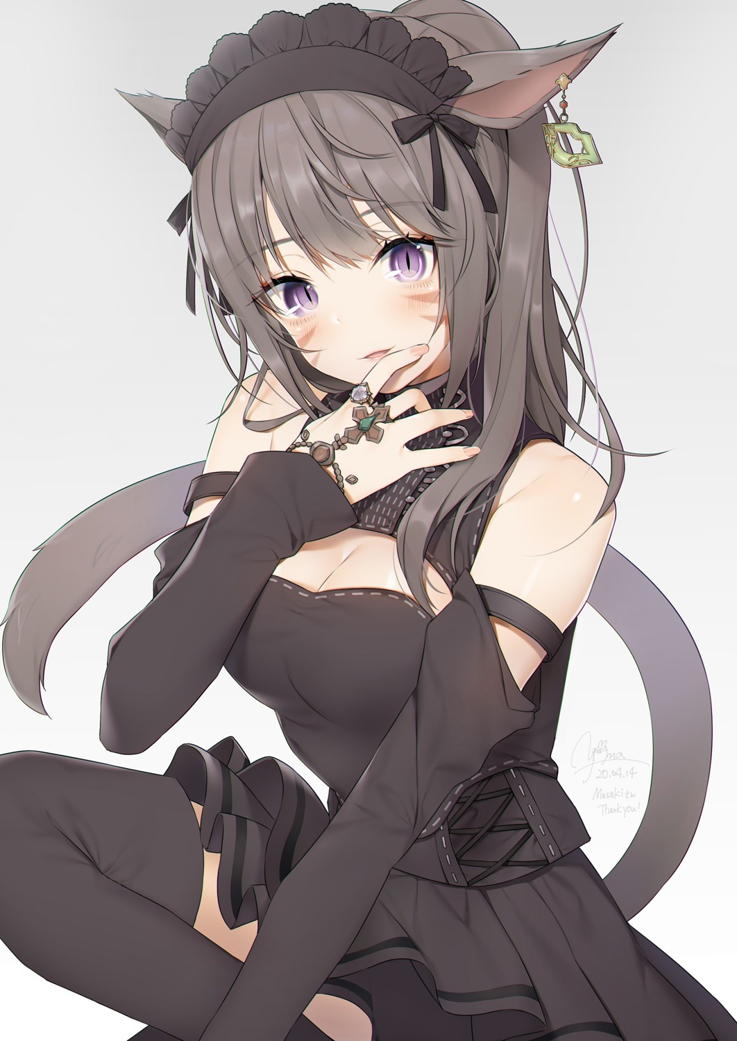 animal_ears, cleavage, final_fantasy, final_fantasy_xiv, lolita_fashion, miqo'te, sakura_chiyo_(konachi000), skirt_lift