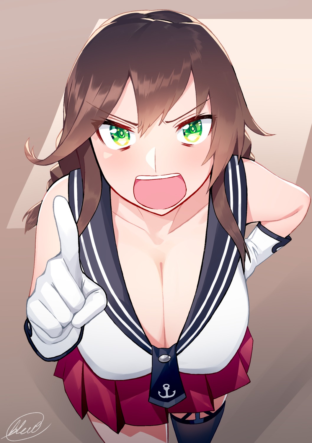 blew_andwhite, cleavage, kantai_collection, noshiro_(kancolle), seifuku, stockings, thighhighs