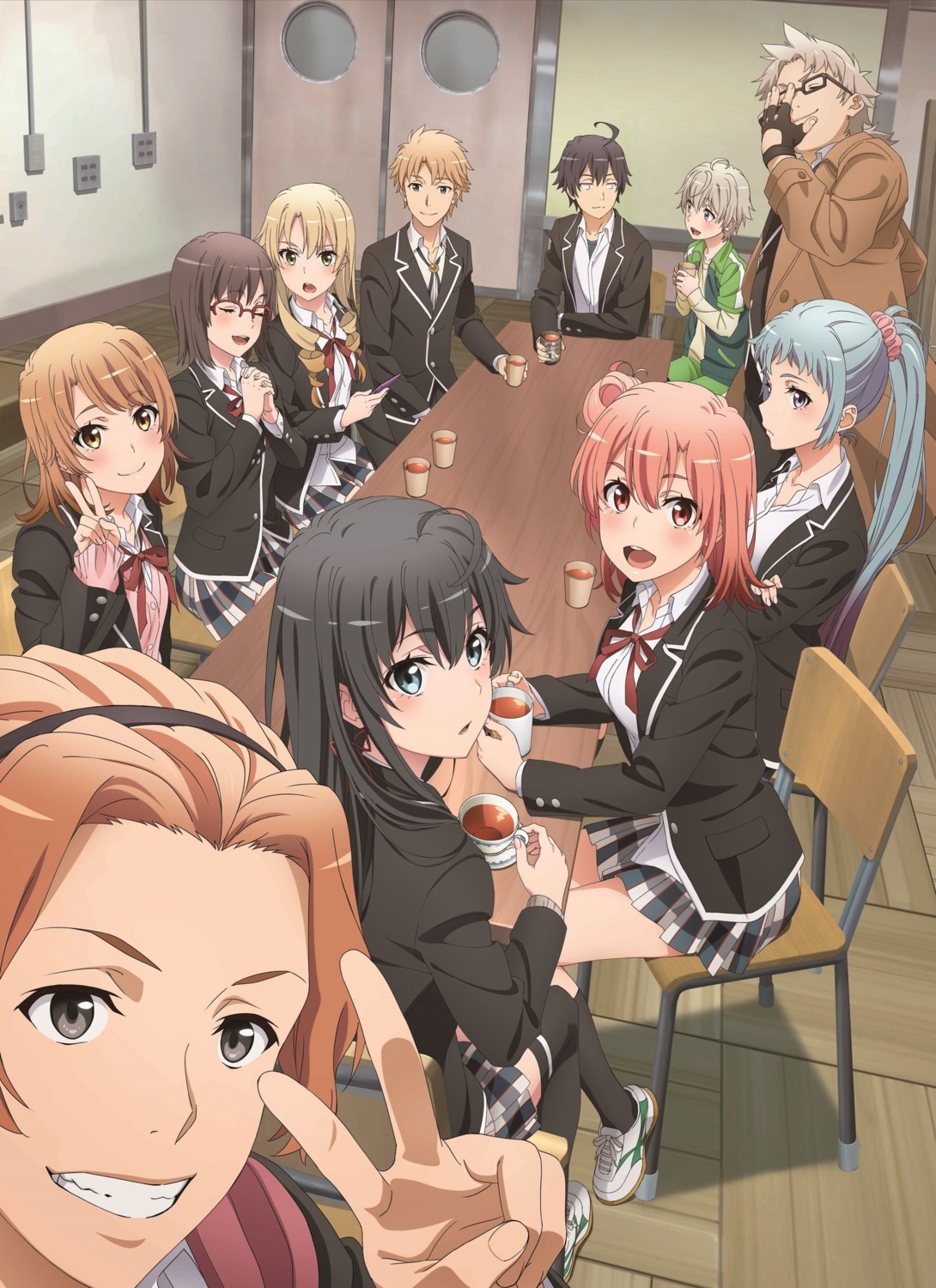 gym_uniform, hikigaya_hachiman, isshiki_iroha, megane, seifuku, sweater, tanaka_yuuichi, thighhighs, totsuka_saika, yahari_ore_no_seishun_lovecome_wa_machigatteiru., yuigahama_yui, yukinoshita_yukino