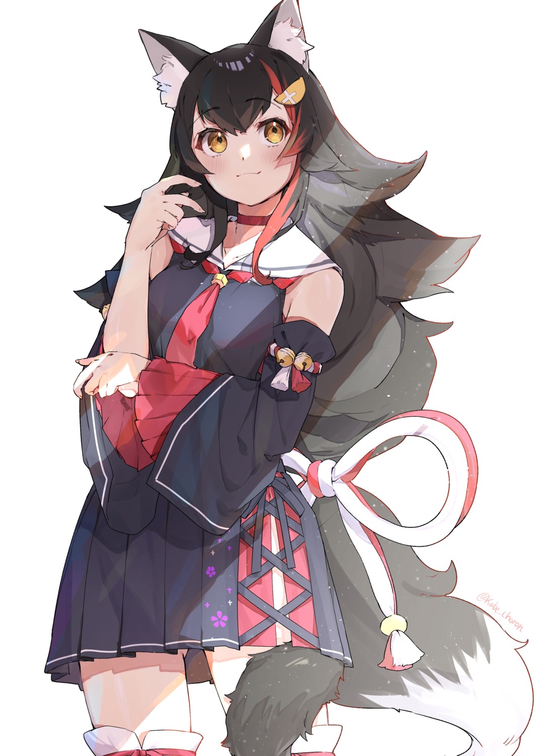 animal_ears, hololive, hololive_gamers, idenshi_kumikae_(kabe_choron), ookami_mio, seifuku, tail, thighhighs