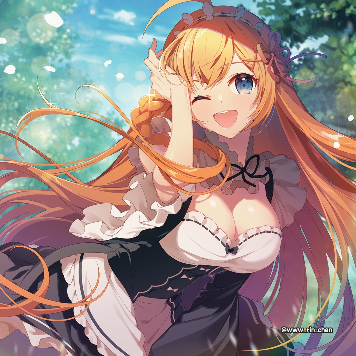 cleavage, cosplay, maid, monami, pecorine, princess_connect!, princess_connect!_re:dive, re:zero_kara_hajimeru_isekai_seikatsu, rem_(re_zero)