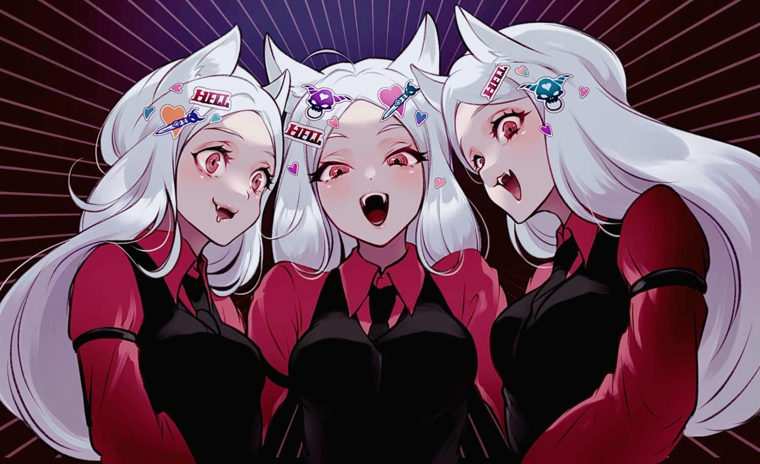 aki_(xxparadexx), animal_ears, business_suit, cerberus_(helltaker), helltaker