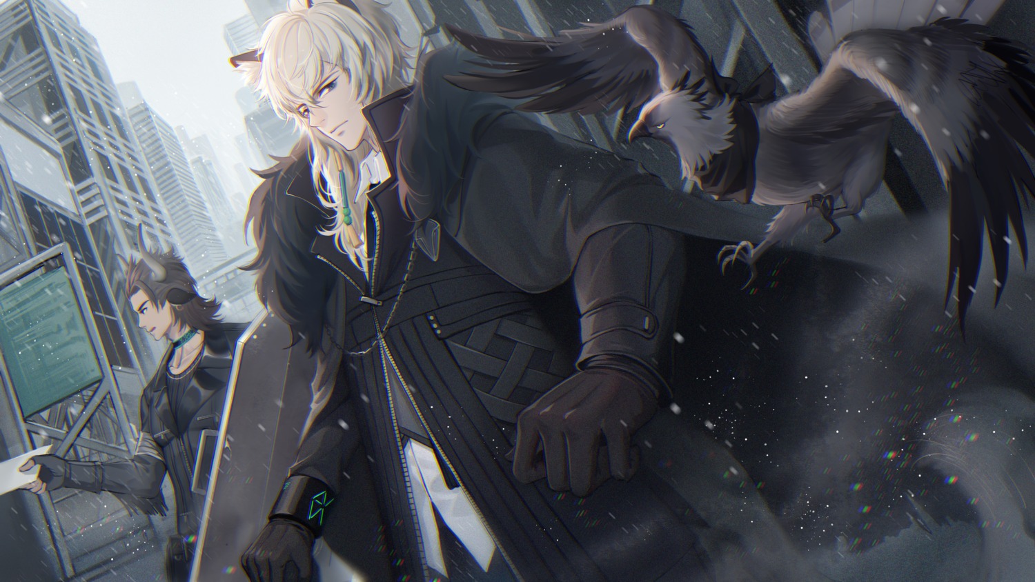 animal_ears, arknights, horns, male, matterhorn_(arknights), pos_po, silverash_(arknights)