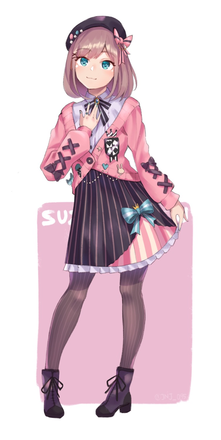 heels, joeychen, nijisanji, pantyhose, skirt_lift, suzuhara_ruru, sweater