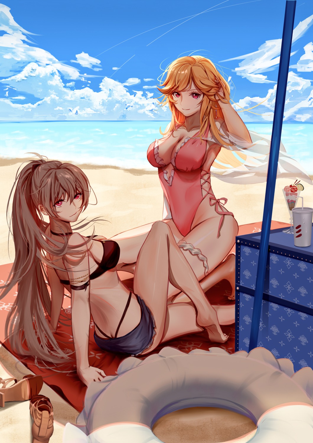 ass, azur_lane, cleavage, fuann, garter, jean_bart_(azur_lane), richelieu_(azur_lane), swimsuits
