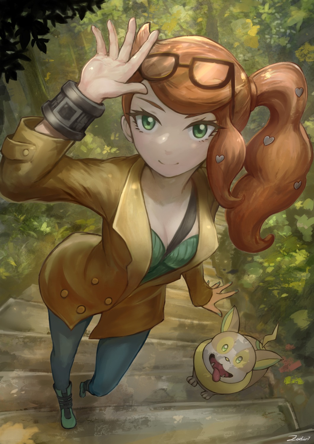 cleavage, edy_setiawan_wijaya, megane, pokemon, pokemon_swsh, sonia_(pokemon), yamper