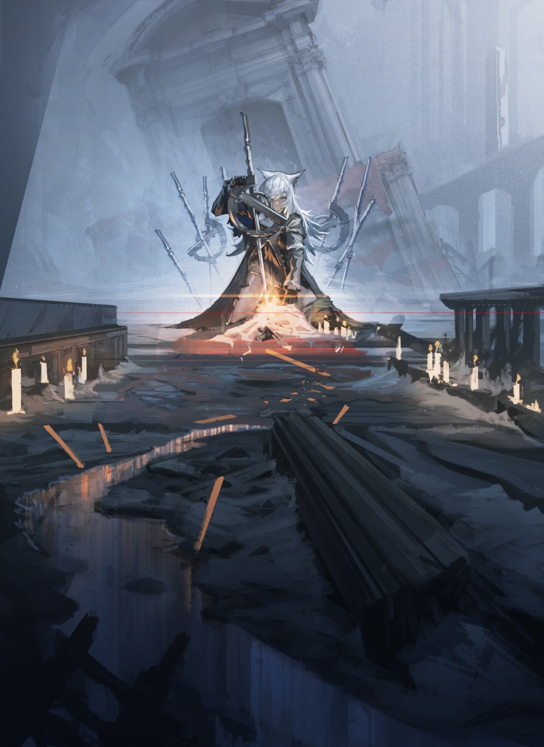 animal_ears, arknights, doren, lappland_(arknights), sword