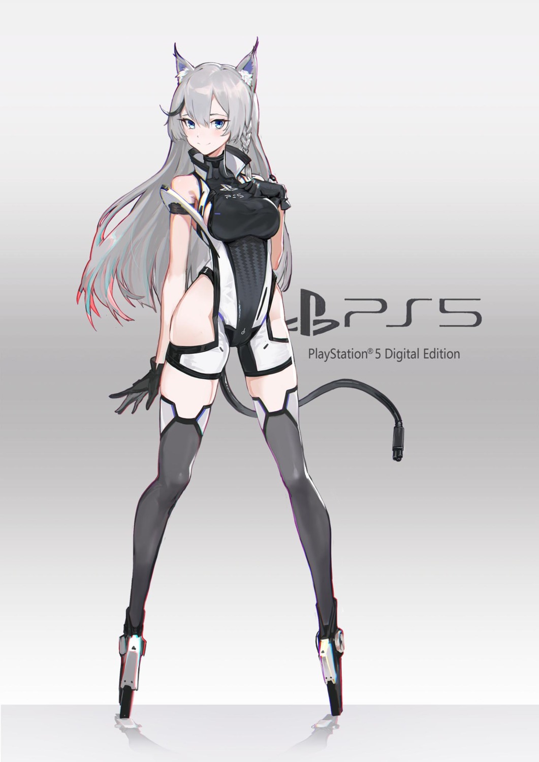 animal_ears, anthropomorphization, leotard, ps5-tan, reisun001, tail, thighhighs