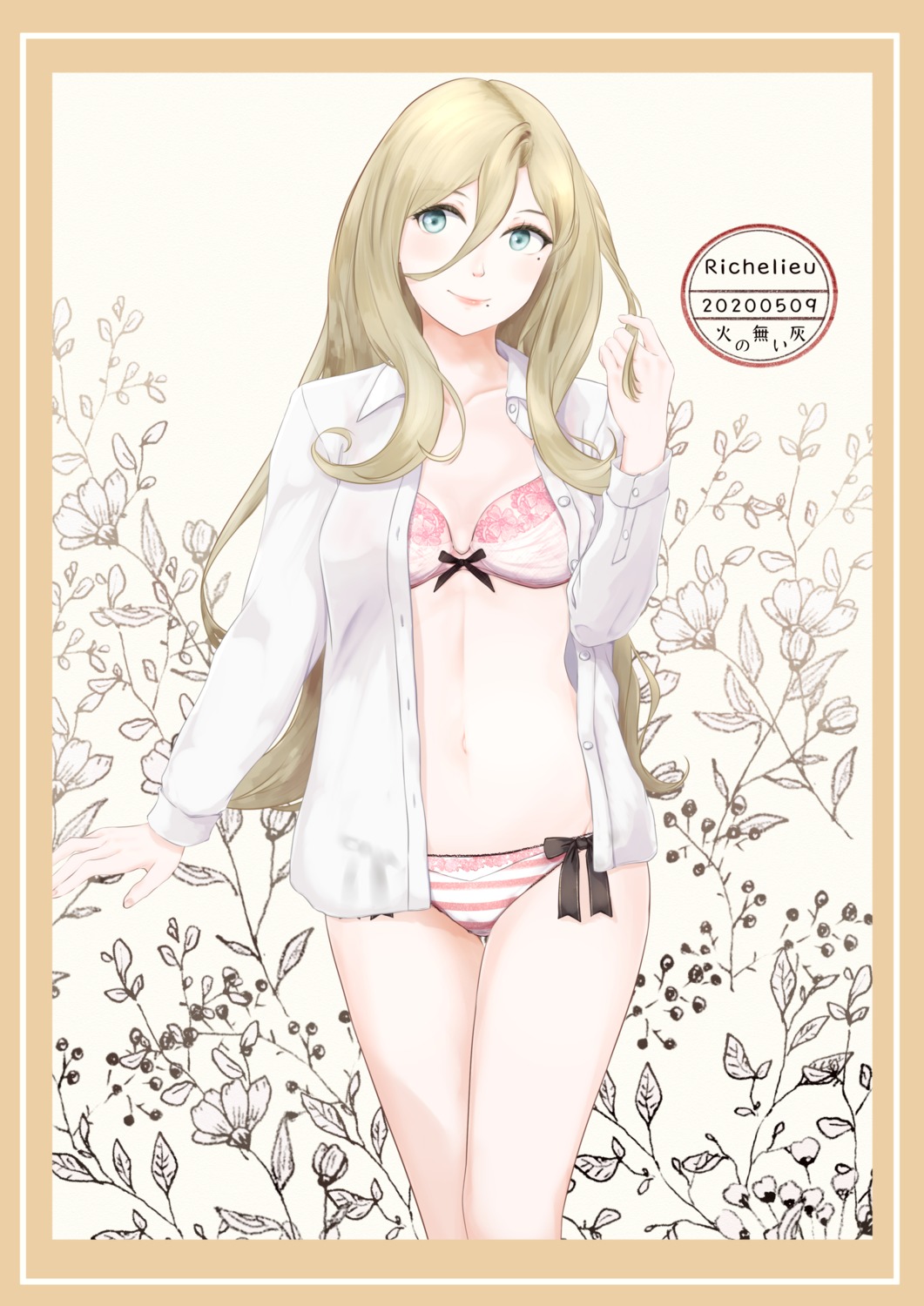bra, cleavage, dress_shirt, kantai_collection, open_shirt, pantsu, richelieu_(kancolle), see_through, shimapan, velchi