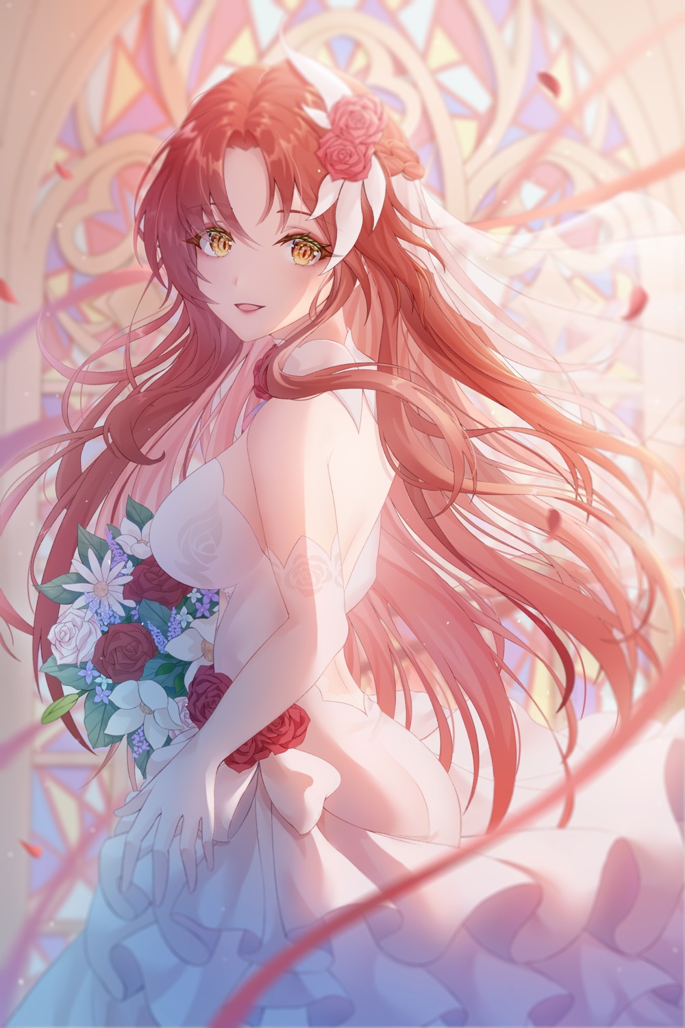 ass, benghuai_xueyuan, dress, honkai_impact, makix, murata_himeko, no_bra, wedding_dress