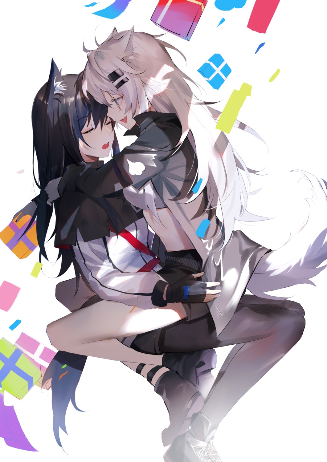 animal_ears, arknights, lappland_(arknights), meng_ziya, pantyhose, tail, texas_(arknights), yuri