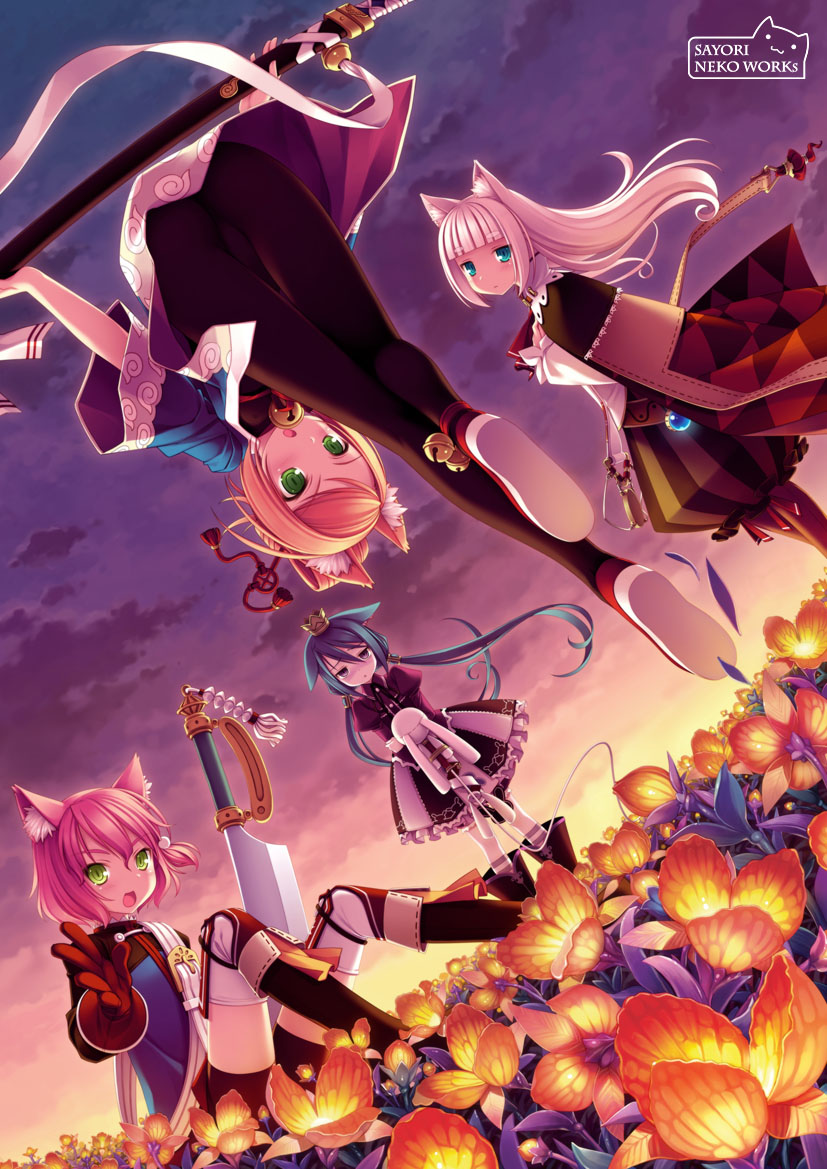 7th_dragon, animal_ears, fighter_(7th_dragon), mage_(7th_dragon), nekomimi, pantyhose, princess_(7th_dragon), samurai_(7th_dragon), sayori