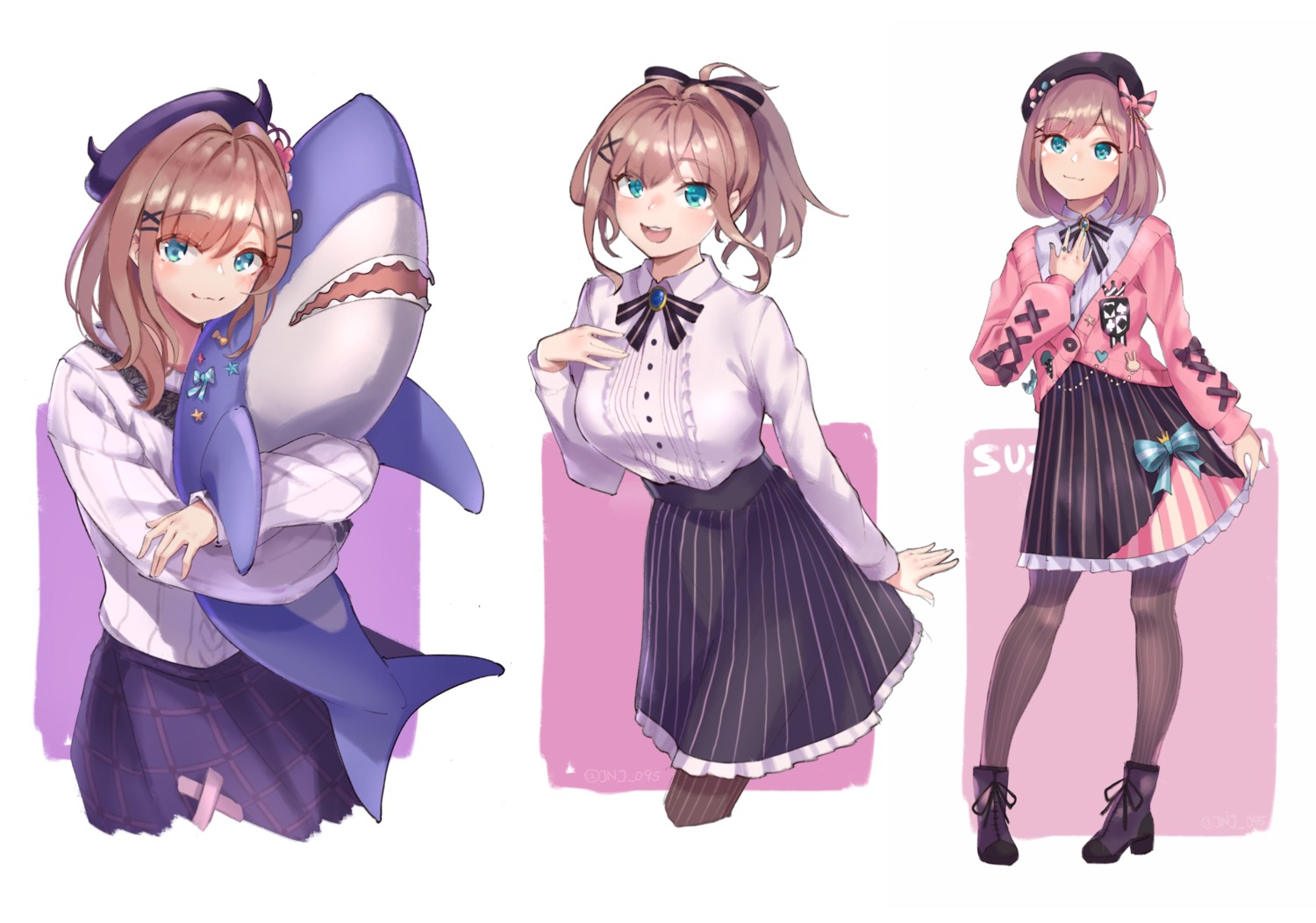 heels, joeychen, nijisanji, pantyhose, skirt_lift, suzuhara_ruru, sweater