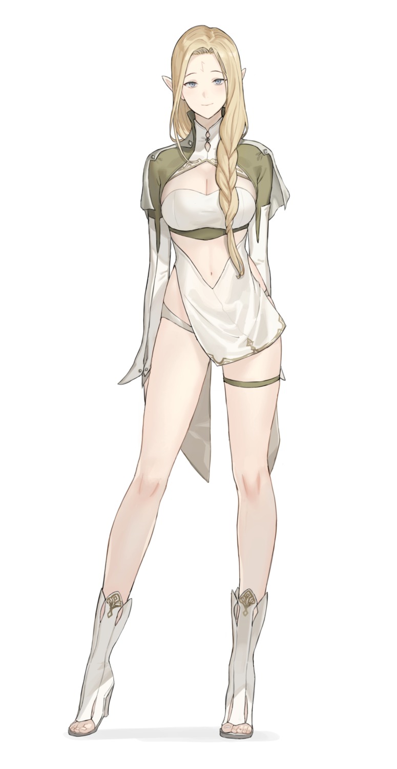 cleavage, garter, heels, km_yama, pantsu, pointy_ears