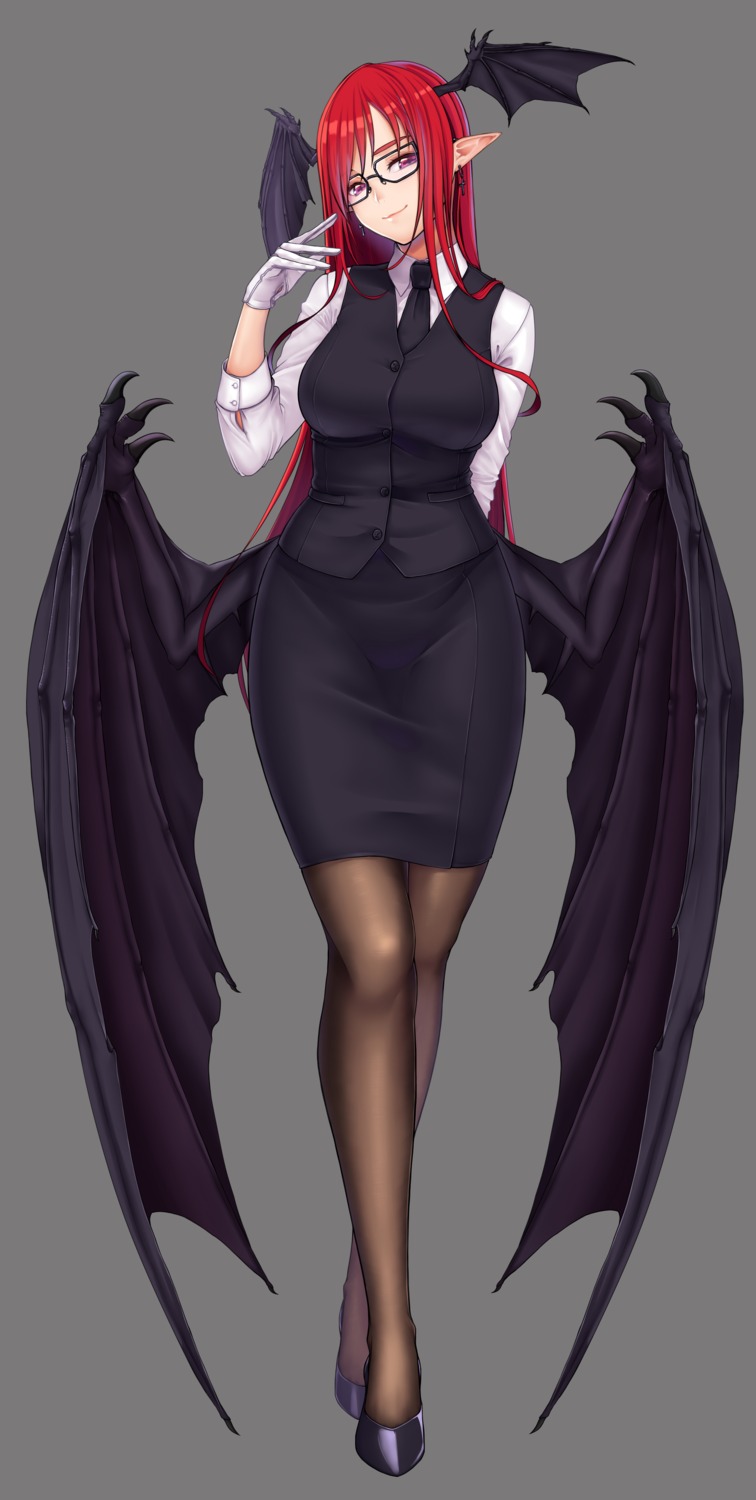 business_suit, haiiro_gundan, koakuma, megane, pointy_ears, touhou, wings