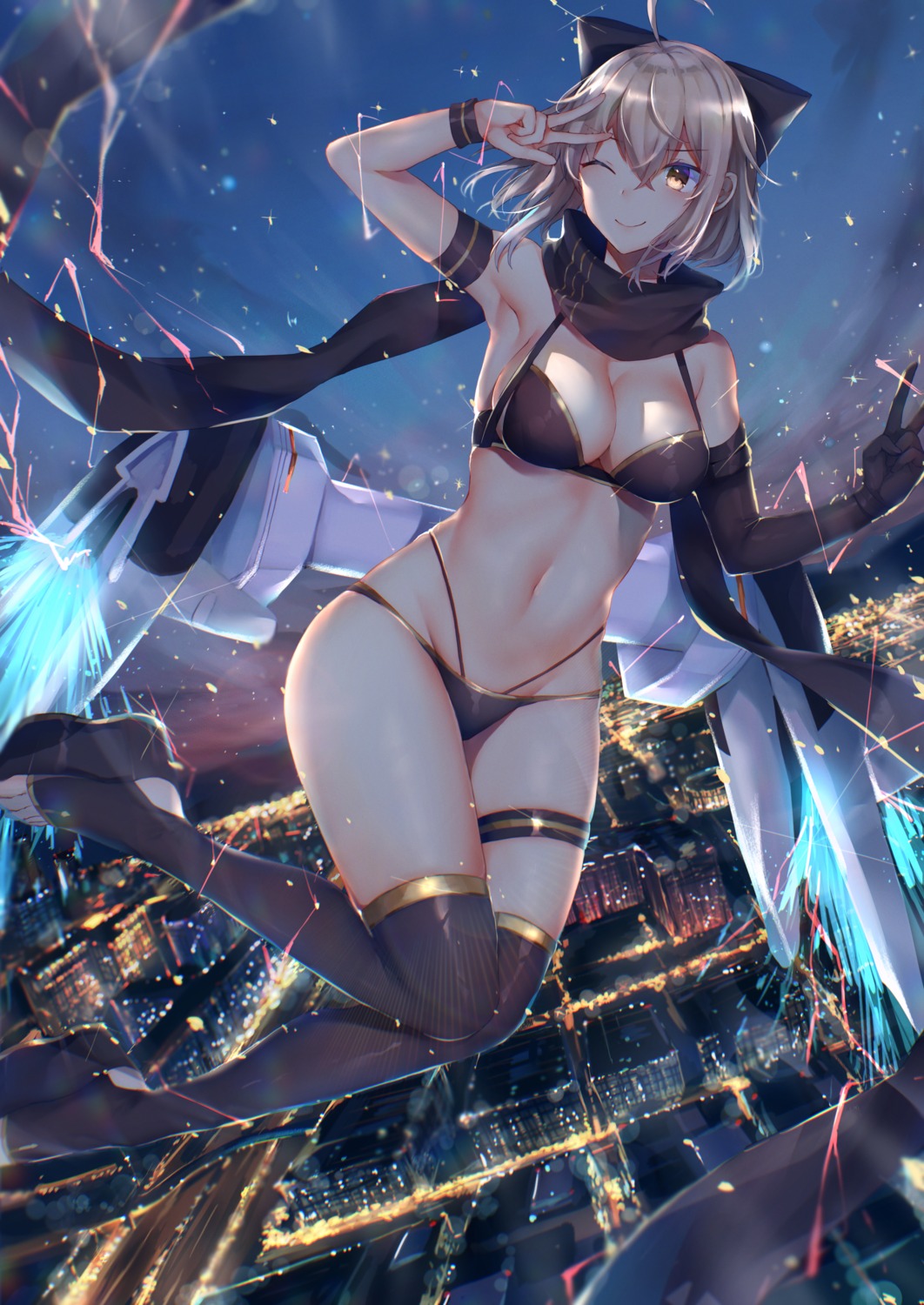 bikini, fate/grand_order, garter, hitomin_(ksws7544), okita_souji_(fate), swimsuits, thighhighs