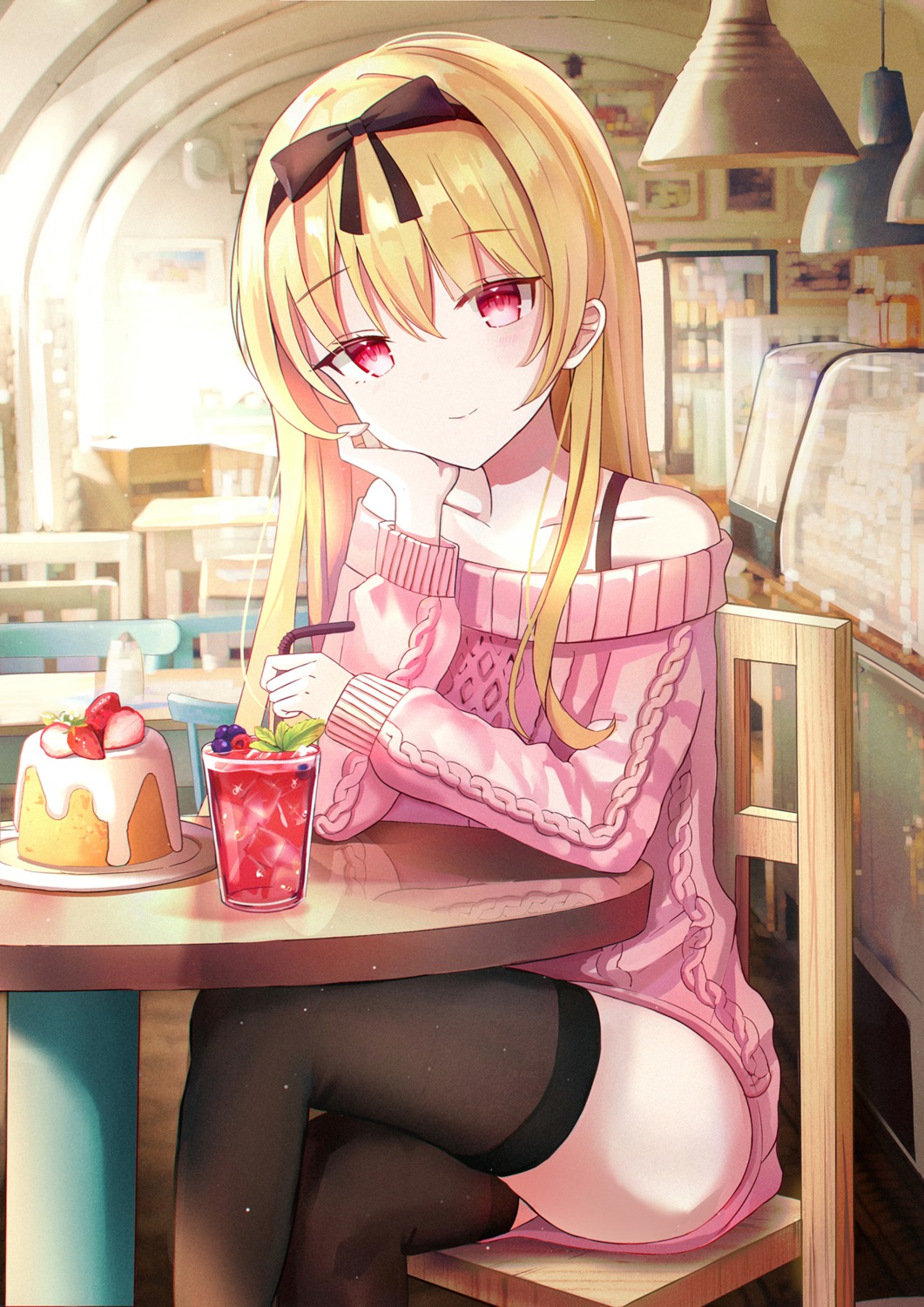arifureta_shokugyou_de_sekai_saikyou, dress, iren, skirt_lift, sweater, thighhighs, yue_(arifureta)