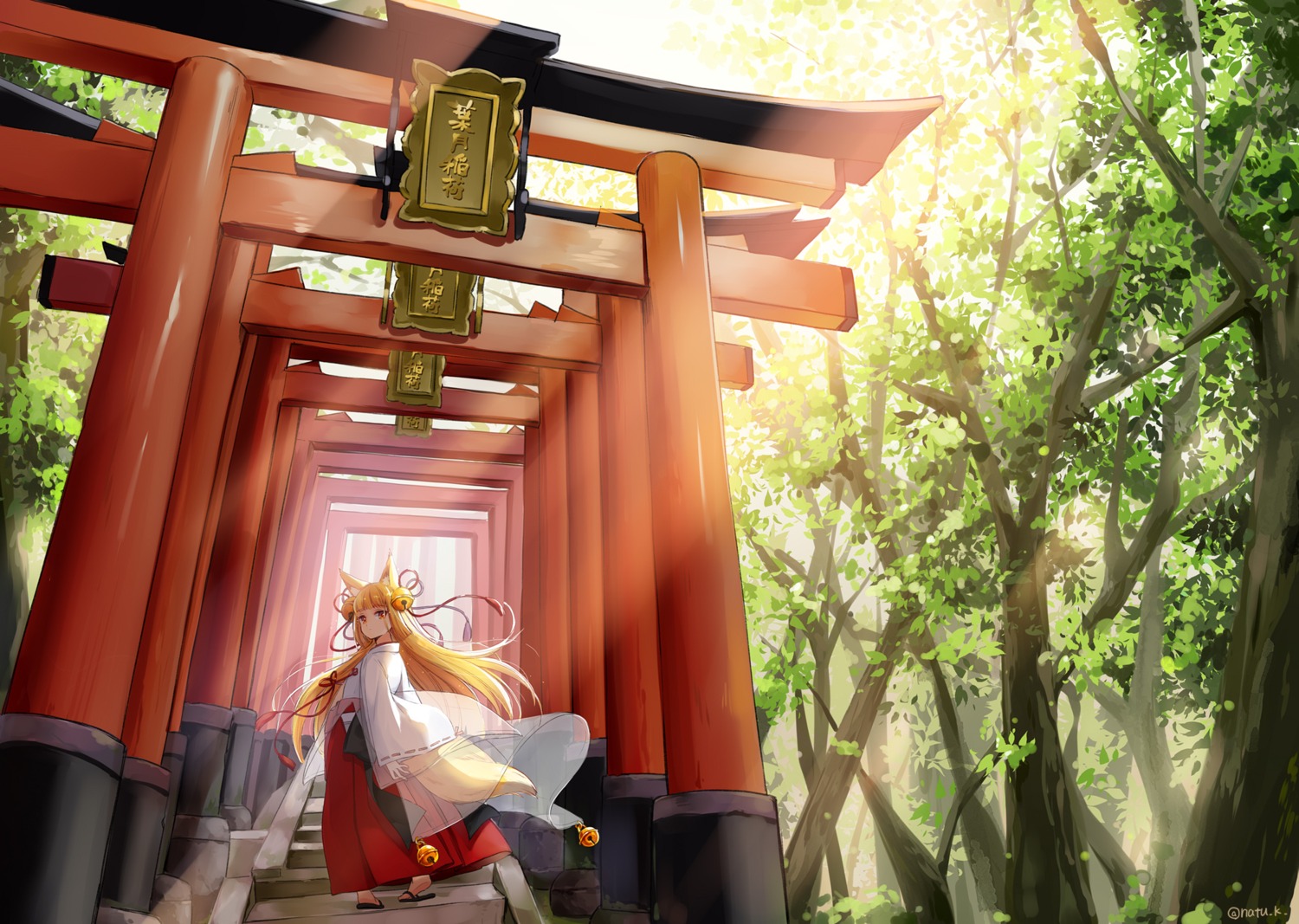 animal_ears, hazuki_natsu, kitsune, miko, tail