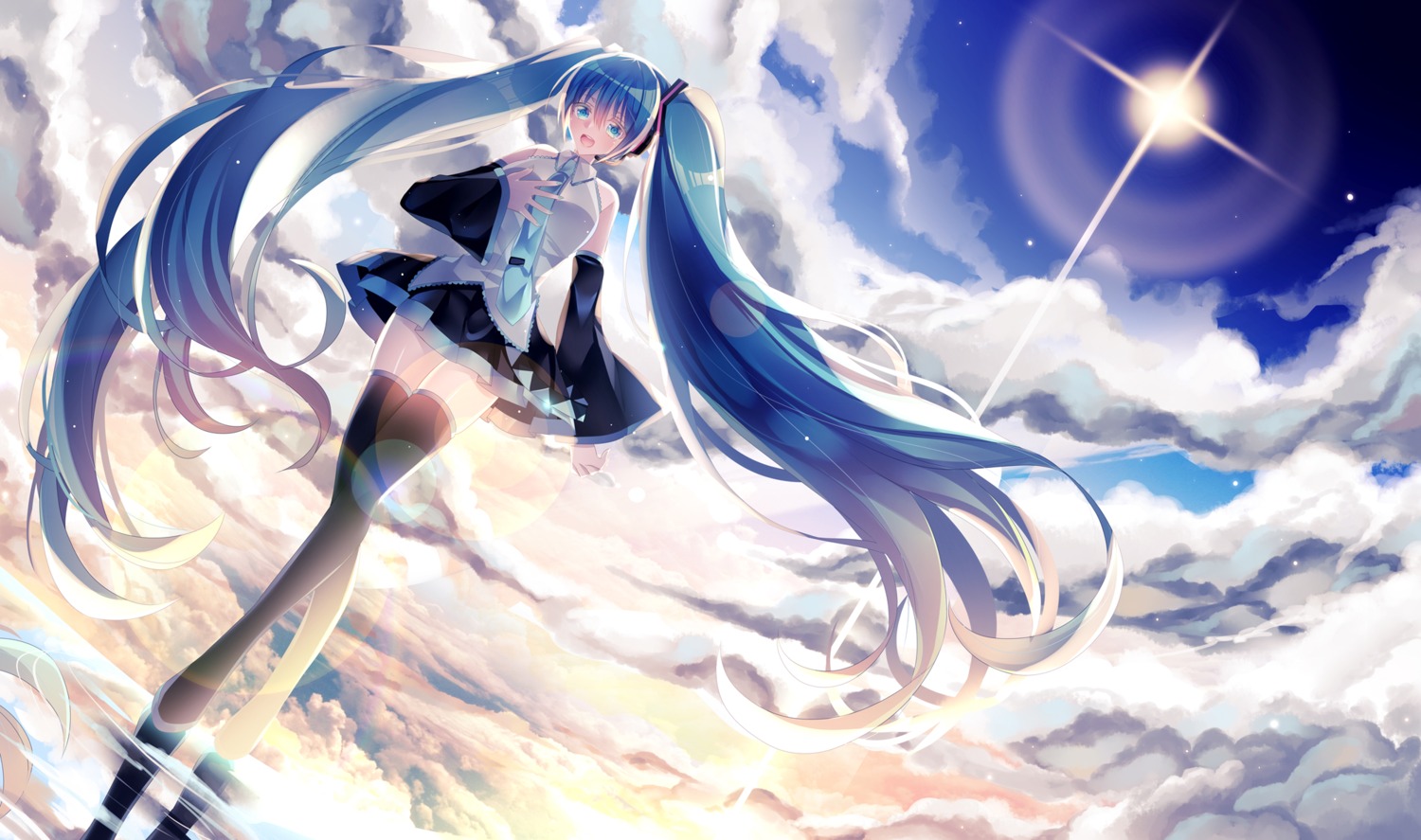 hatsune_miku, headphones, nanna_(artist), thighhighs, vocaloid
