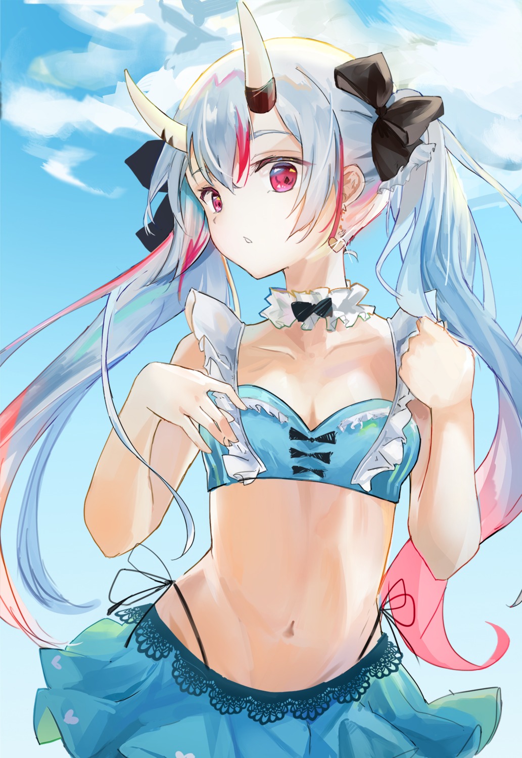 bikini, cleavage, hololive, horns, nakiri_ayame, nattsume_(pantsuhead), swimsuits