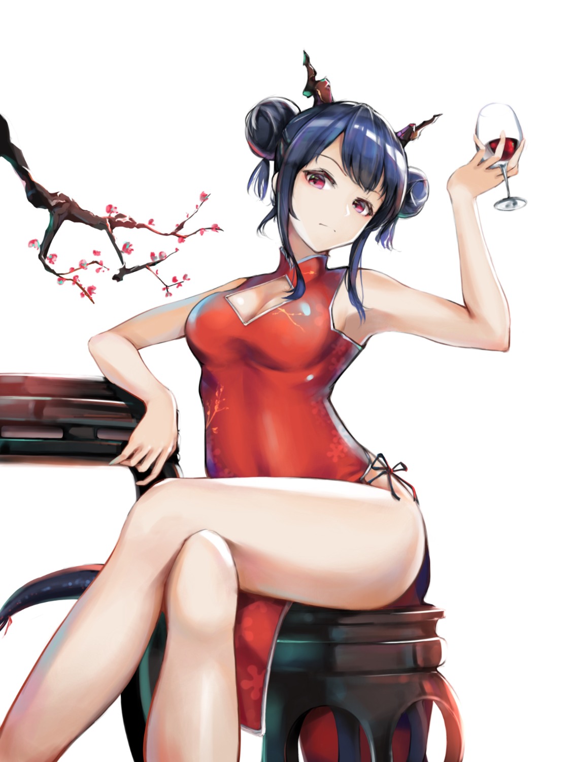 arknights, ch'en_(arknights), chinadress, cleavage, eyyy, horns, pantsu, string_panties