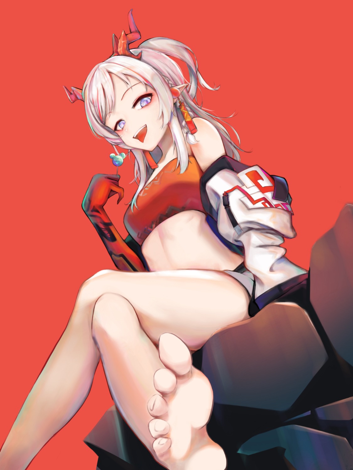 arknights, eyyy, feet, horns, nian_(arknights), pointy_ears
