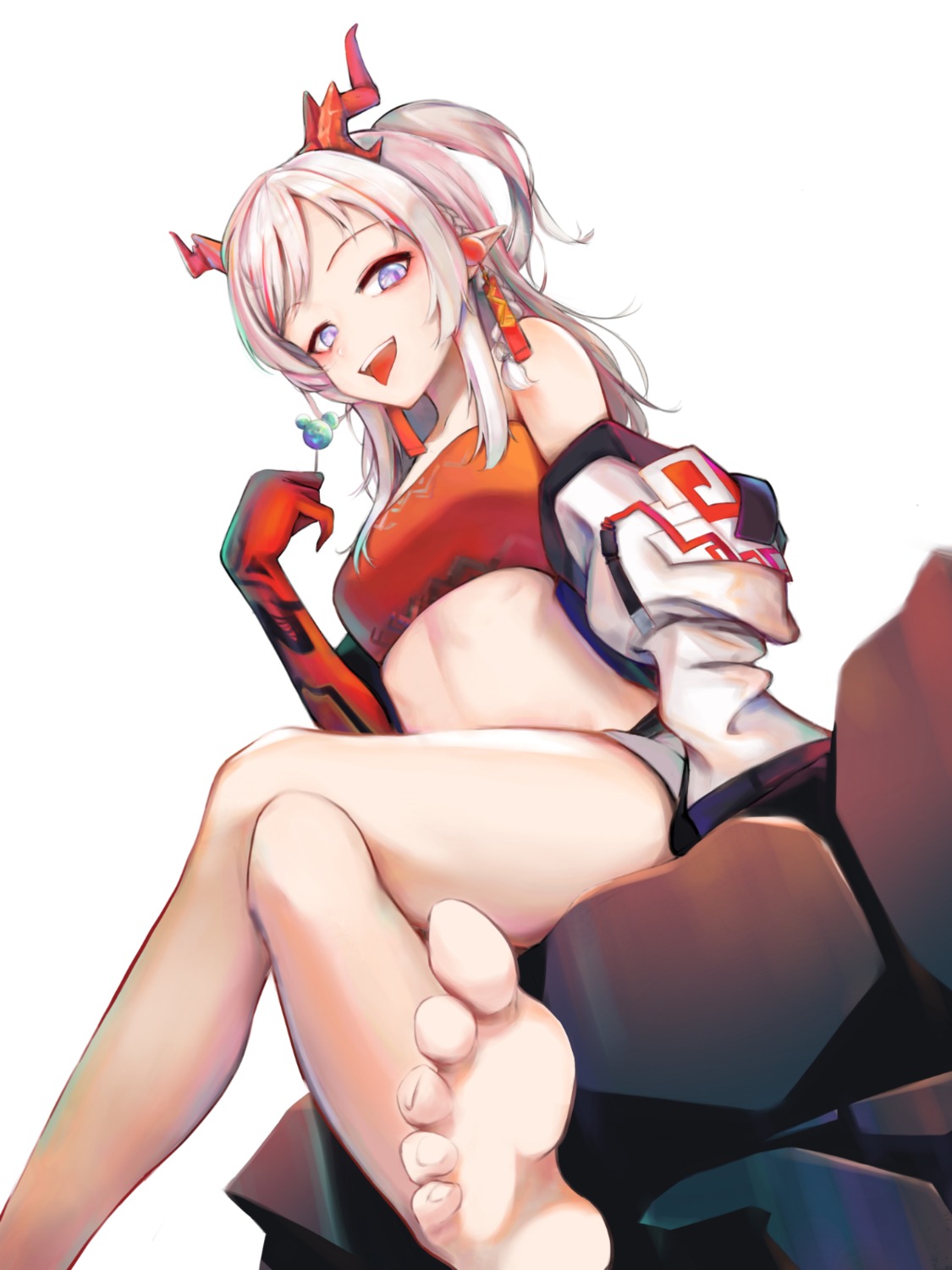 arknights, eyyy, feet, horns, nian_(arknights), pointy_ears